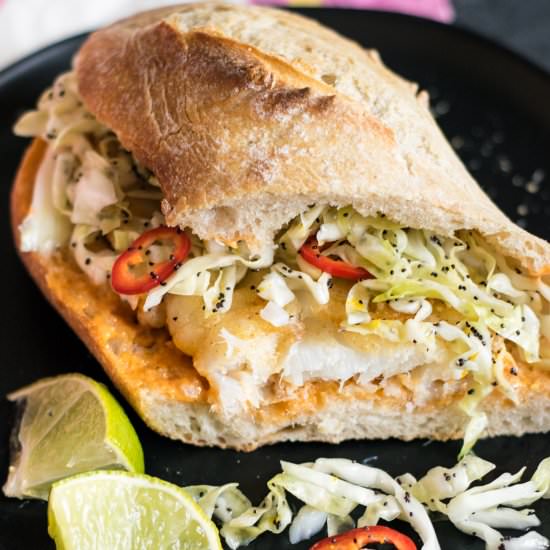 Fish Sammies with Citrus Poppy Slaw