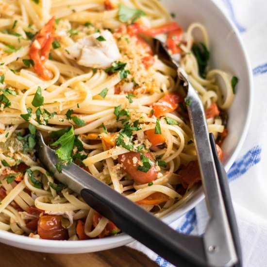 Linguine w/ Pickled Peppers & Crab