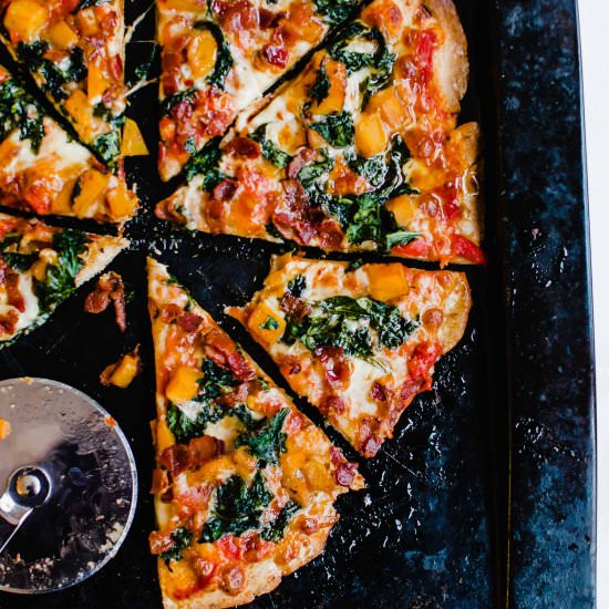 Kale, Bacon, and Butternut Pizza
