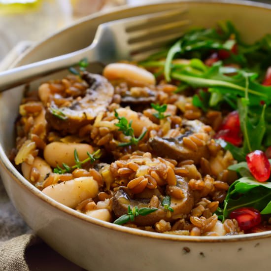 Mushroom Farro with Beans and Herbs