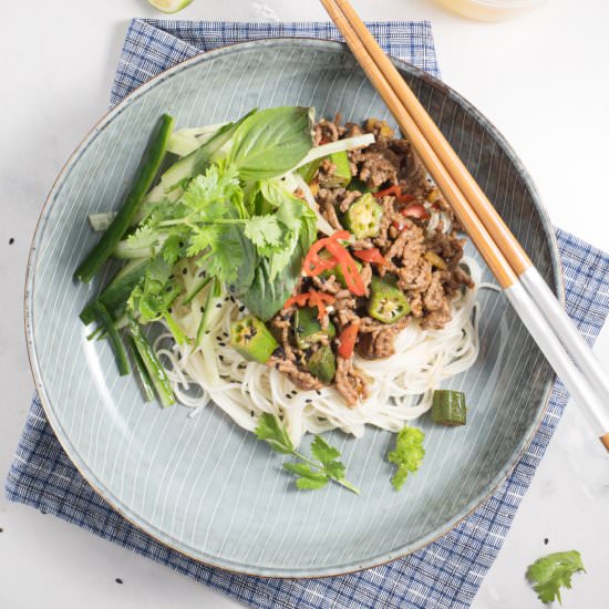 Spicy beef with somen noodles