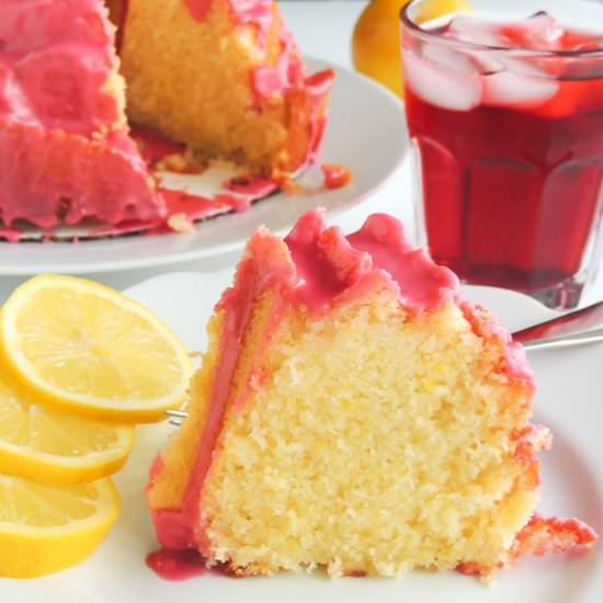 Lemon Cake with Hibiscus Icing