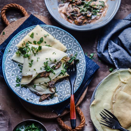 Mushroom And Spinach Crepes
