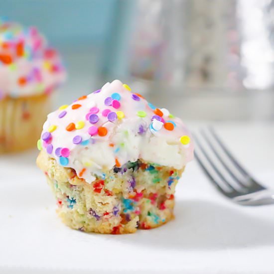 Magic Shell Funfetti Cupcakes