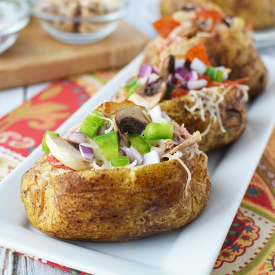 Pizza stuffed baked potatoes