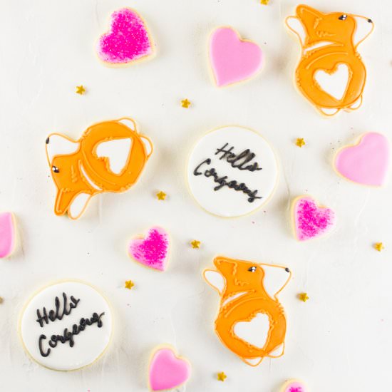 Corgi Valentine Cookies