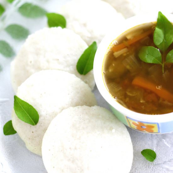 Rice idli with Sambhar