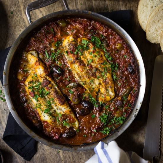 Fish in tomatoes & olives