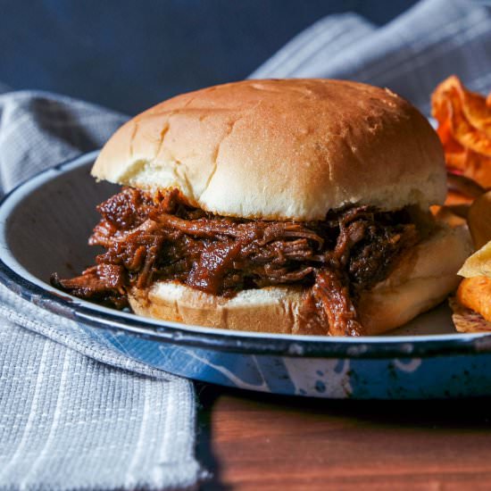 Beer-Braised Shredded Beef Sandwich
