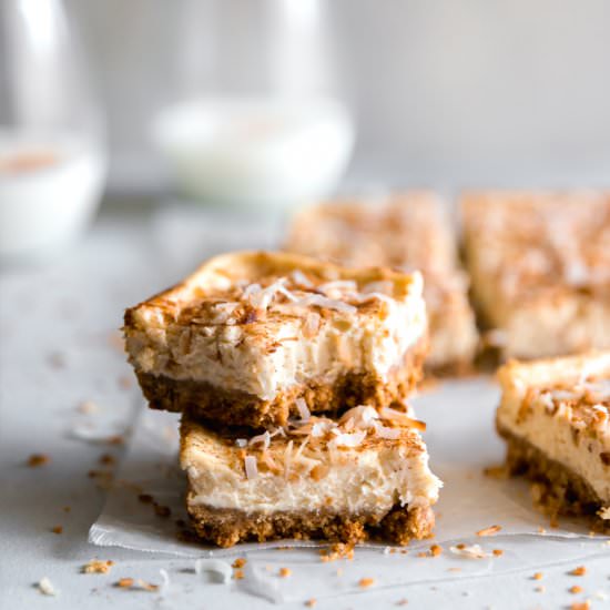 Coquito Cheesecake Bars (Eggnog)