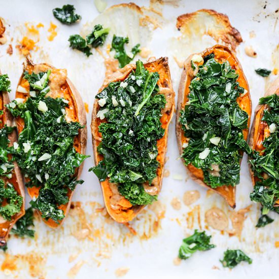 Baked Sweet Potatoes with Kale