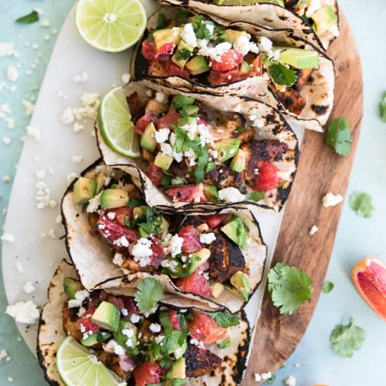 Blood Orange Blackened Salmon Tacos
