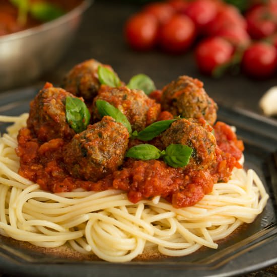 Spaghetti with Baked Meatballs