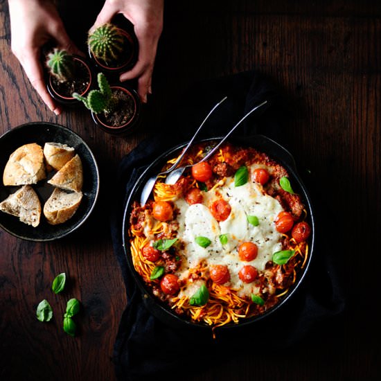 Cheesy baked pasta with roasted veg