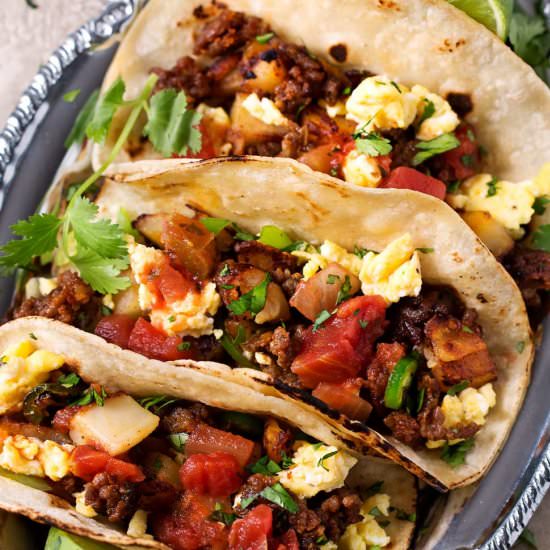 Chorizo and Potato Breakfast Tacos