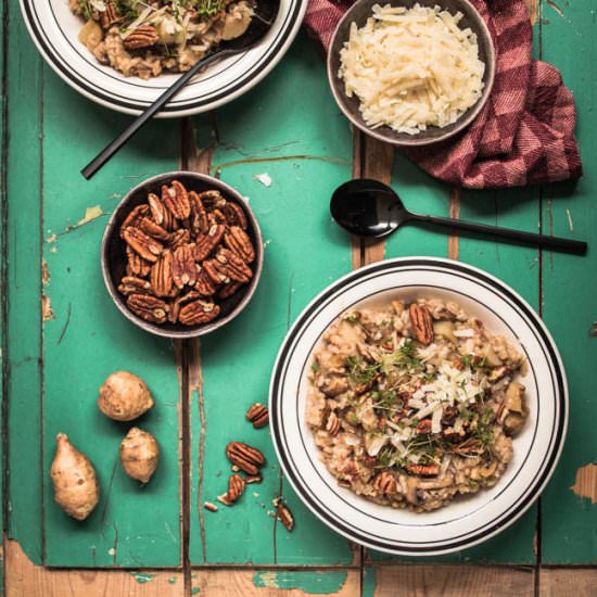 Sunchoke risotto with pecan nuts