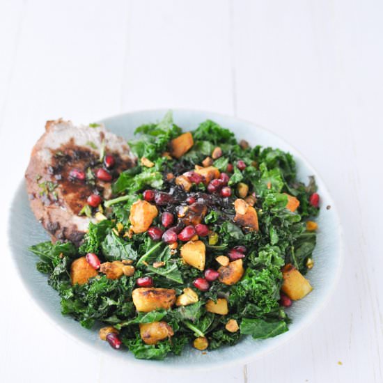 Warm Kale Salad with Pork