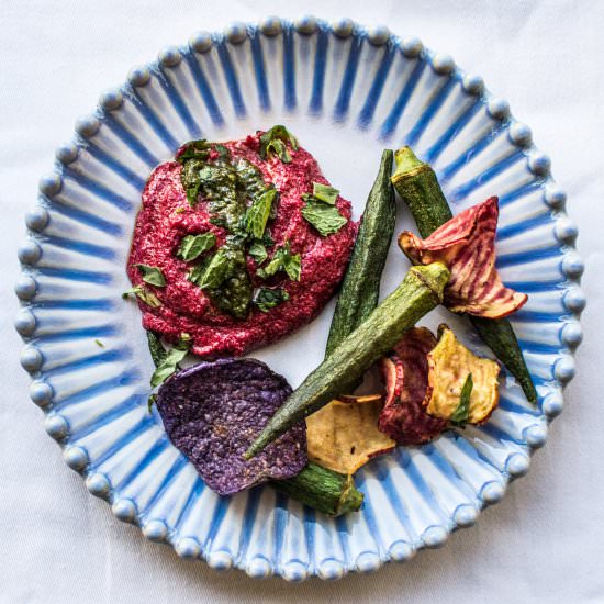Beet Creme Fraiche Dip with Pesto