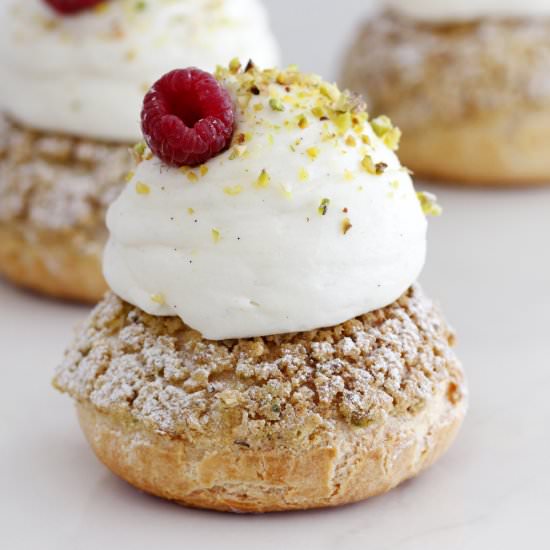 Pistachio and Raspberry Cream Puffs
