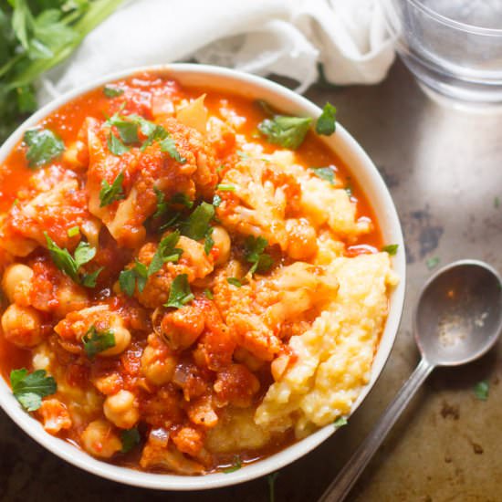 Cauliflower Chickpea Polenta Bowls