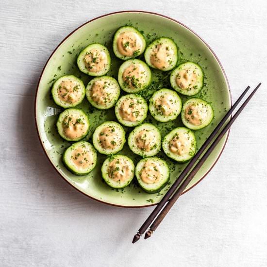 Cucumber sushi + white bean ‘tuna’
