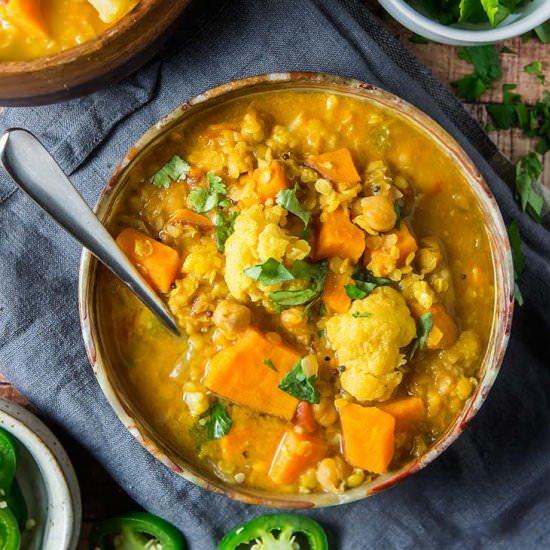 Curried Red Lentil & Chickpea Stew