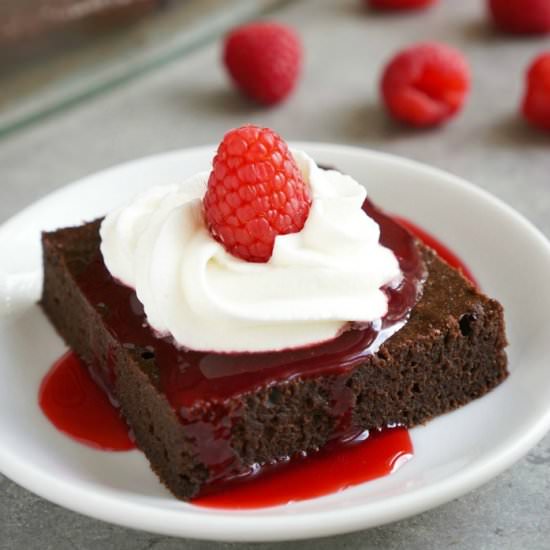 Fudge Brownies with Raspberry Sauce