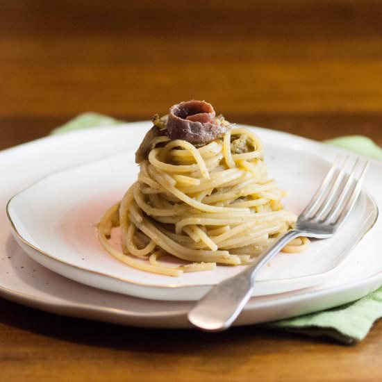 spaghetti with artichokes