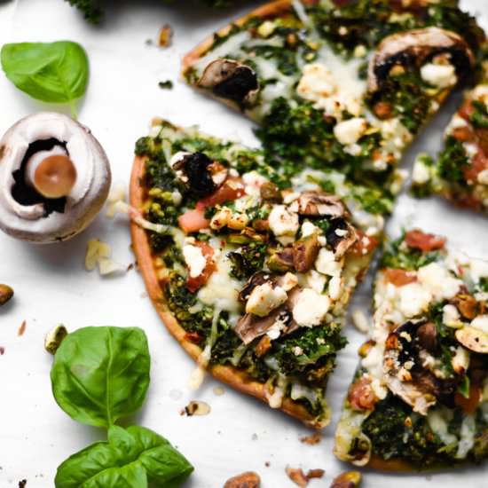 Pistachio+Kale Pesto Feta Pita Pizza