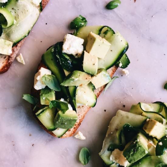 Zucchini, Feta & Avocado Bruschetta