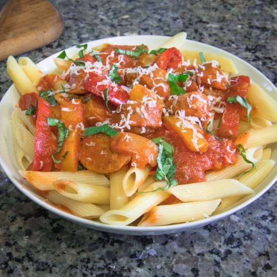 Ziti Peperonata with Hot Sausage