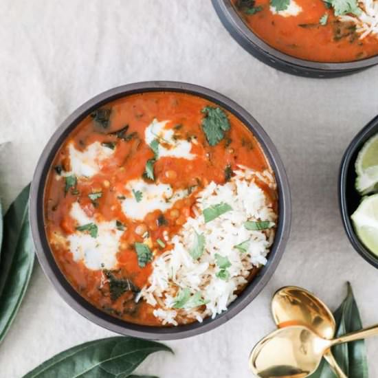 Vegan Curried Lentil Kale Stew
