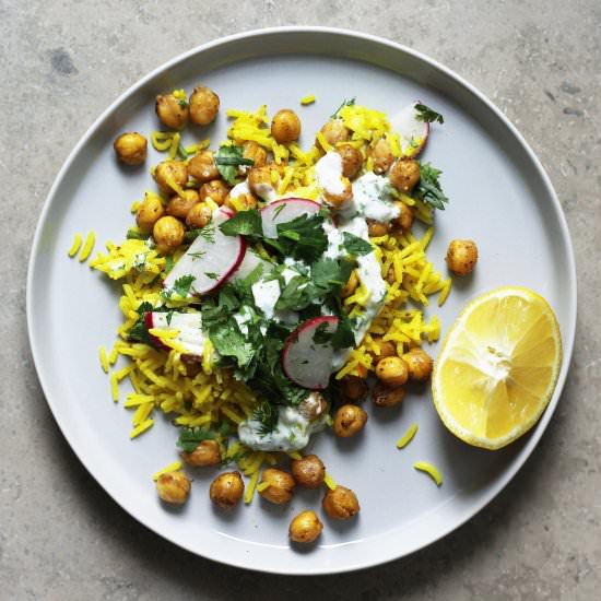 za’atar chickpeas and yellow rice