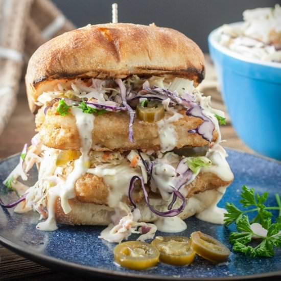 spicy fish sandwich & jalapeño slaw