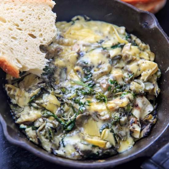 Skillet Arugula Artichoke Brie Dip