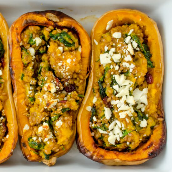Wheat Berry Stuffed Spaghetti Squash