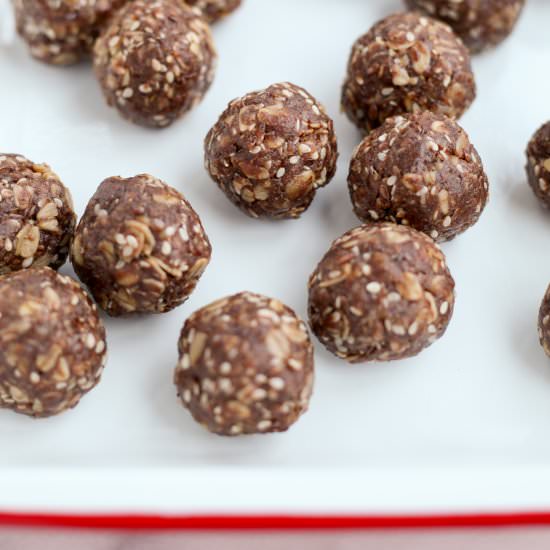 Chocolate-Tahini-Ginger Bliss Balls