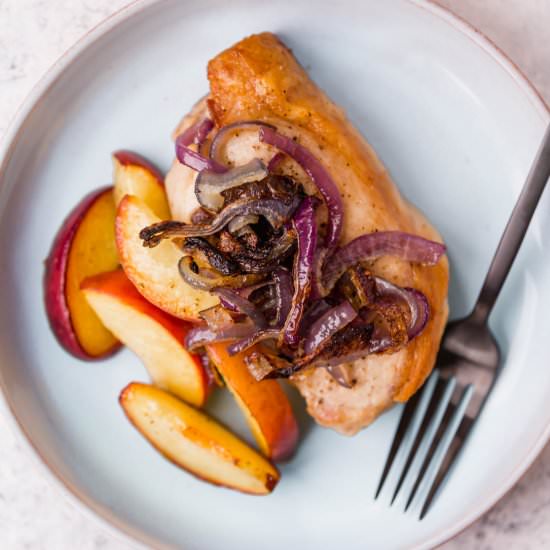 sheet pan pork with peaches