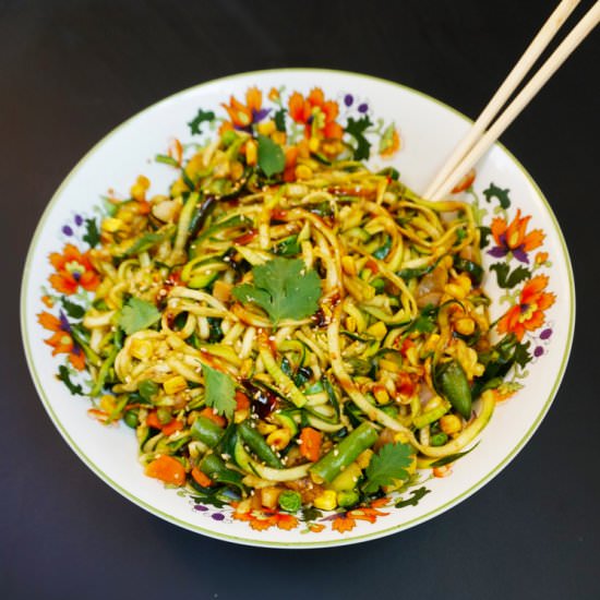 Warm Zoodles Salad in a Vegan Miso