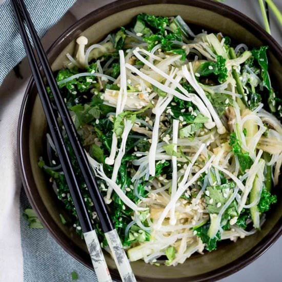Chive Oil Glass Noodle Kale Salad