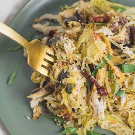 Greek Chicken Spaghetti Squash Bake