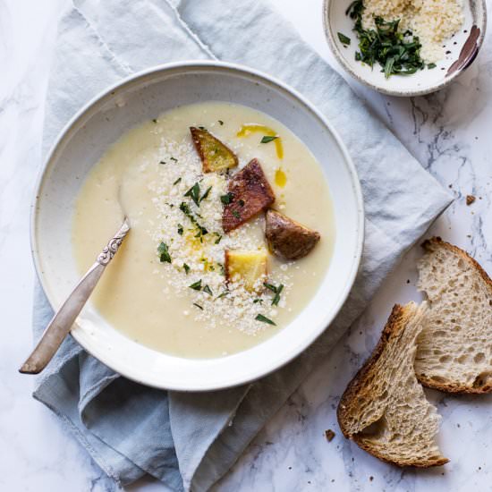 Roasted garlic and potato soup