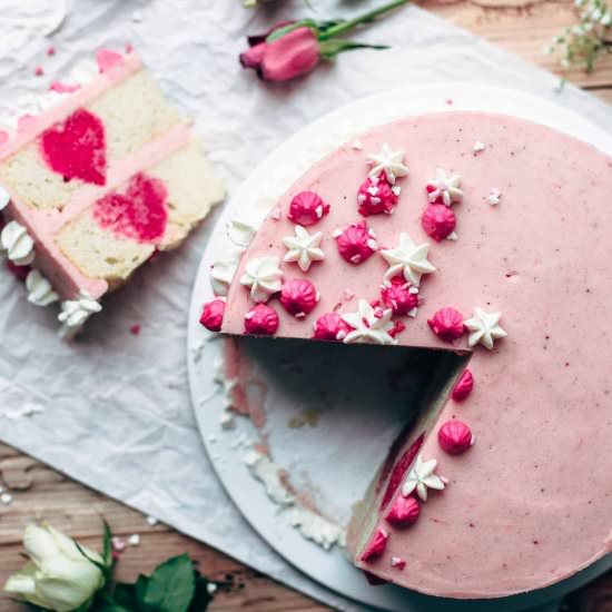 WHITE CAKE WITH STRAWBERRY FROSTING