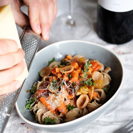 Oriketti with Red Wine Ratatouille