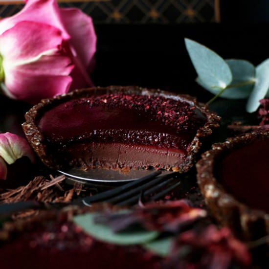 Raspberry Hibiscus Chocolate Tarts