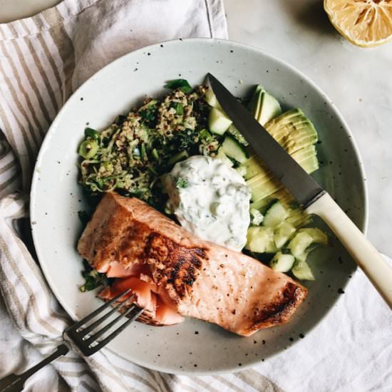 Green Quinoa Bowl w/ Crispy Salmon