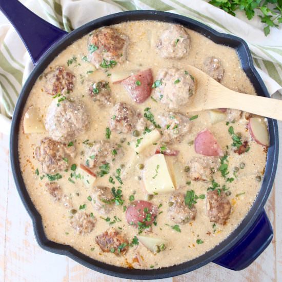 One Pot German Meatballs & Potatoes