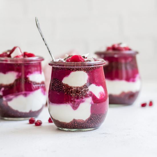 Raspberry pomegranate chia pudding
