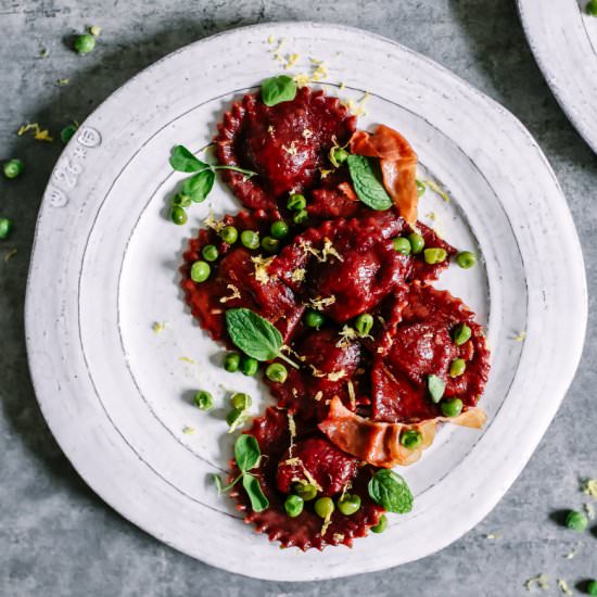 Ravioli with Ricotta, Mint, Peas