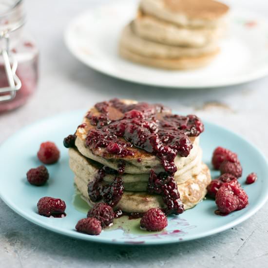 Banana almond butter vegan pancakes